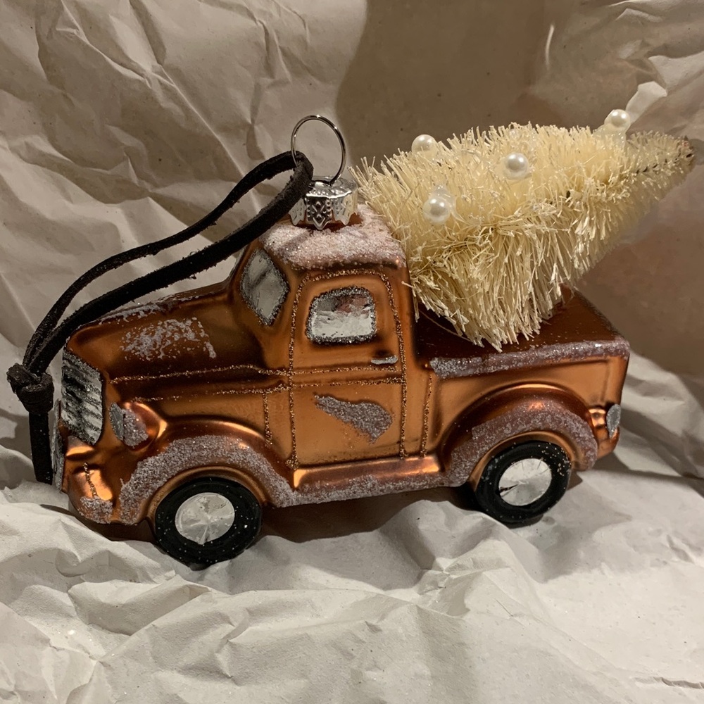Copper Holiday Truck Ornament with Cream Tree